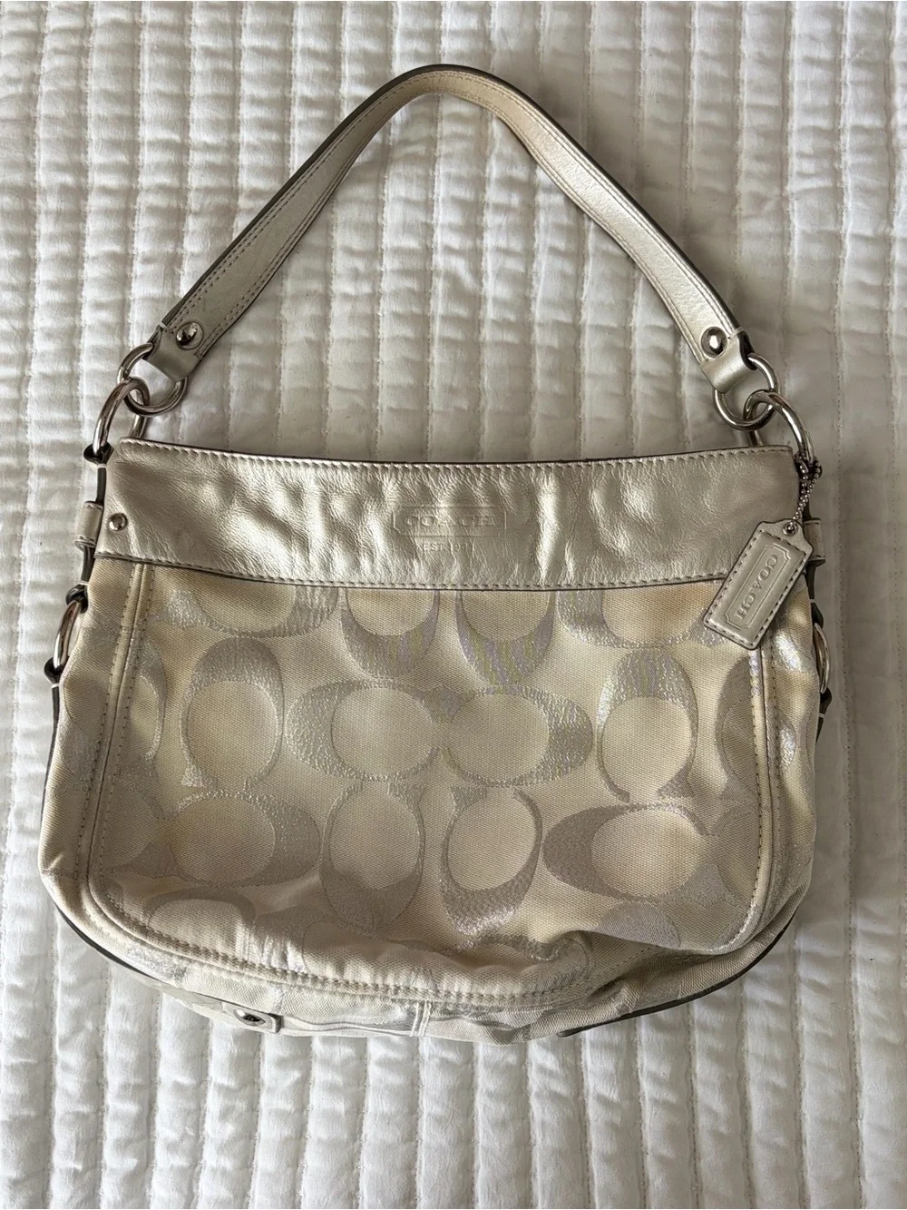 Coach Metallic Cream Signature Hobo Bag